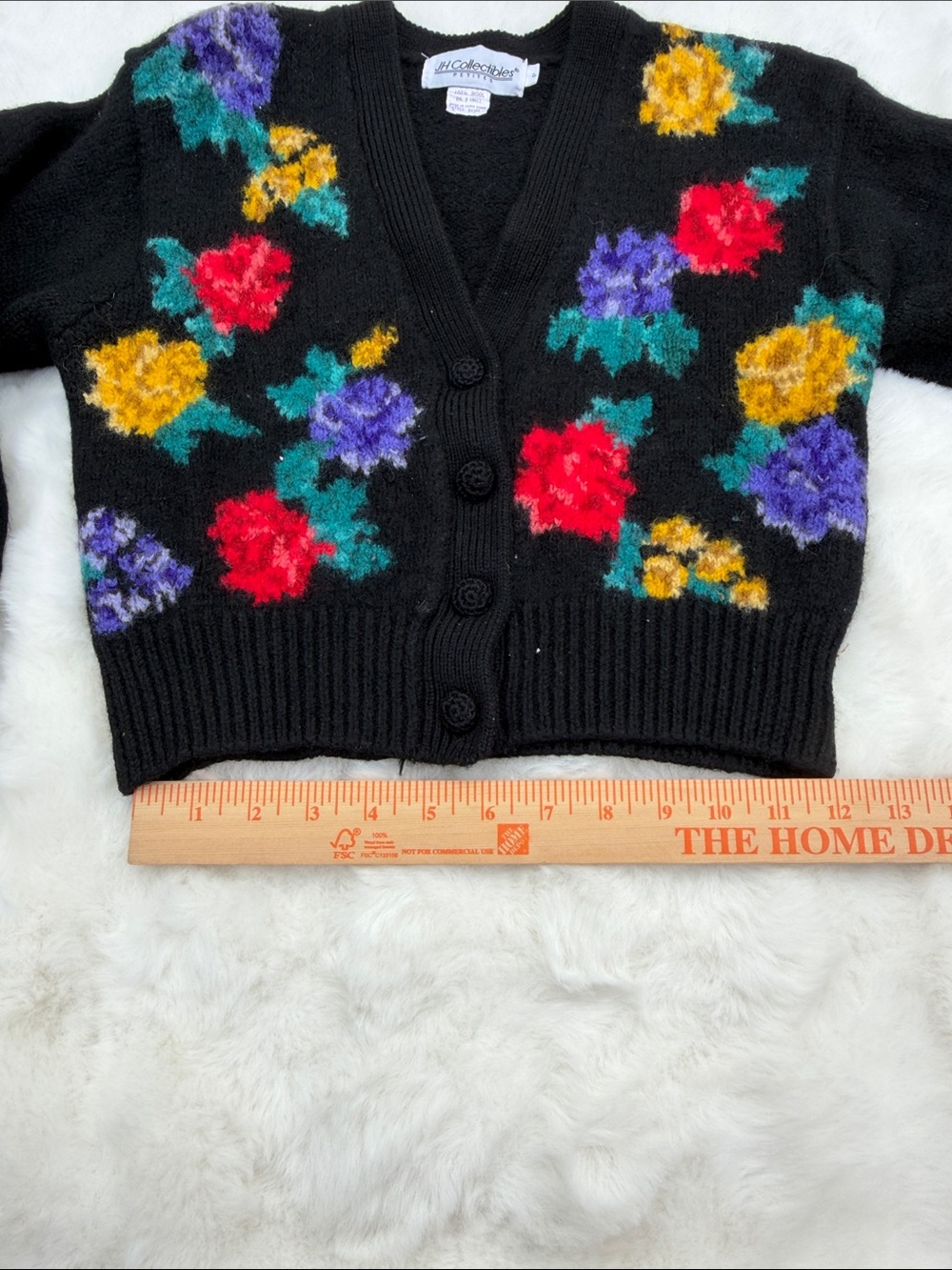 Vintage Petite wool Black Floral Button-Up Women's Cardigan Sweater - Picture 8 of 10